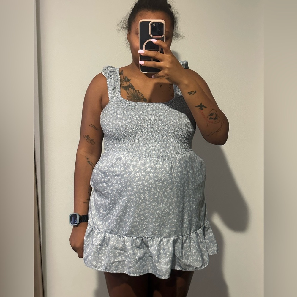 Blue Floral Smocked Dress
